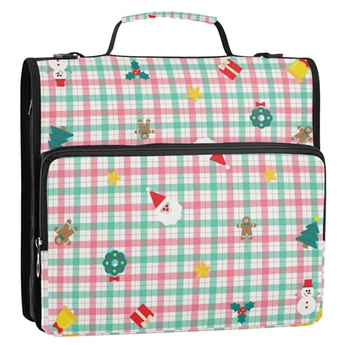 Cartoon Cute Christmas 3,8 cm 3 Ringe Ordner-Organizer mit Schultergurt und Griff, mehrere Taschen, Dokumentenmappe, Organizer für Mittelschüler, Clip de Cremallera von EtherSpher