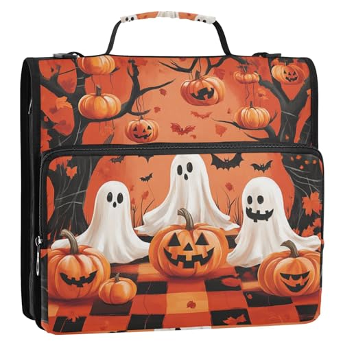 Cartoon-Organizer mit lustigem gelbem Kürbis, Halloween, 3 Ringe, 3,8 cm, Organizer mit Schultergurt, mehrere Taschen, Dokumentenmappe, Organizer für Schule, Carpeta de Cremallera von EtherSpher