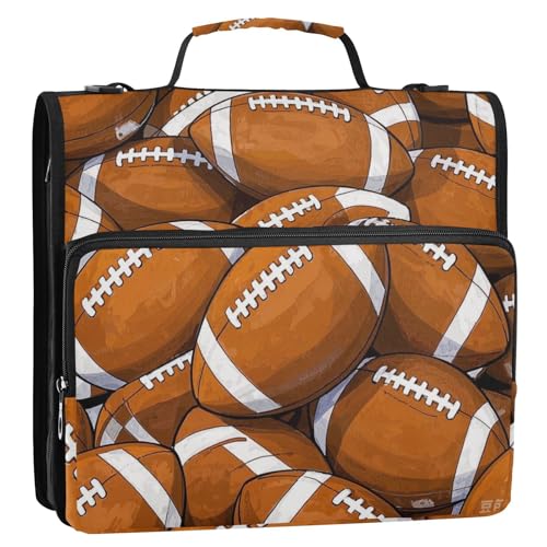 Cartoon-Sport-Fußball, braun, 3,8 cm, 3 Ringe, Büroordner mit Gurt, inklusive Reißverschlusstasche, Dokumentenmappe, Organizer für Schule, Cartera con Cremallera von EtherSpher