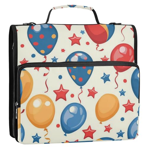 Color-Cartoon-Heißluftballon-Ordnertasche mit 3 Ringen, Reißverschluss, mit Schultergurt, inklusive Reißverschlusstasche, Dokumentenmappe, Organizer für Schule, Cartera con Cremallera von EtherSpher