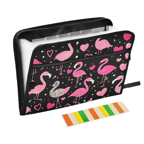 Dokumentenmappe mit Flamingos, personalisierbar, 13 Fächer, A4, Briefform, mit Taschen mit Reißverschluss, für Business von EtherSpher