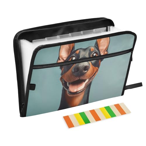 Dokumentenmappe mit lustigem Dobermann, Pinscher, Hunde, personalisierbar, 13 Taschen, A4, Briefform, Dokumentenhalter mit Reißverschluss, Dokumentenmappen mit Taschen für Dokumentenaufbewahrung von EtherSpher