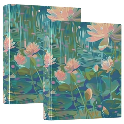 Drei-Ring-Binder 3,5 cm ein Bild voller Monet-Blumen mit Klemmbrett, 1/2er-Pack, Schulhefter Hardcover, 2 Stück von EtherSpher