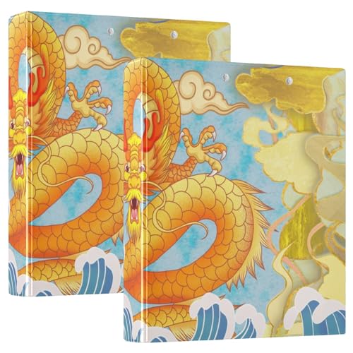 Drei-Ringbuch 3,8 cm, chinesischer Stil, goldener Drache mit Klemmbrett, 1/2 Packung Ordner, Schulbedarf, Hardcover, 2 Stück von EtherSpher