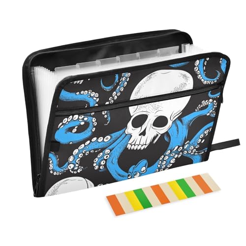 Erweiterbarer Dokumenten-Organizer für Halloween, Motiv: Totenkopf, blau, Tier, Meer, 13 Fächer, A4, Briefformat, Dokumententasche mit Reißverschluss, Papierordner für Zuhause und Büro von EtherSpher