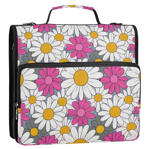 Lovely Daisy Floral Peach White Bloom Ordner mit 3 Ringen, Reißverschluss, mit Schultergurt und Griff, wasserdicht, Dokumentenmappe, Organizer für Mittelschüler, Clip de Cremallera escolar von EtherSpher