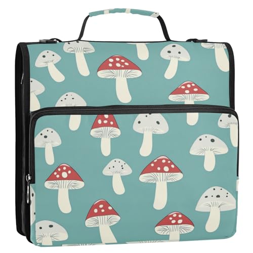 Mushroom Cartoon Style 3,8 cm 3 Ringe Reißverschluss Ordner mit Griff Multi-Pocket Dokumentenmappe Organizer für Mittelschüler Encuadernador de cremallera von EtherSpher