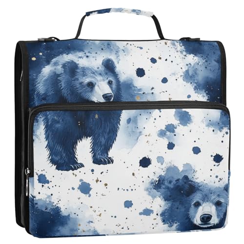 Nature Bear Bindertasche mit 3 Ringen und Griff, Boho-Stil, Blau, 3,8 cm, mit Reißverschluss, Dokumentenmappe, Organizer für Schule und Büro, Organizador de la carpeta von EtherSpher