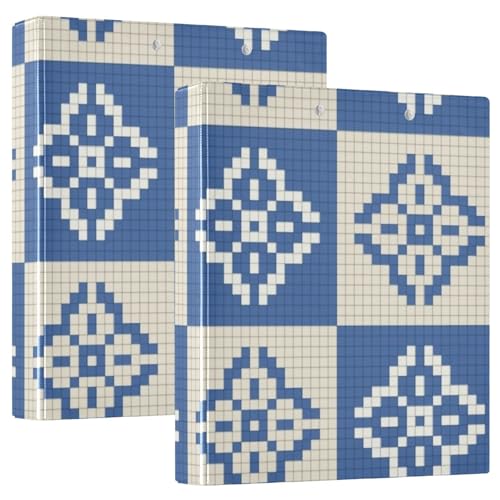 Notizbuch mit 3 Ringen, 3,8 cm, blau, Pixel-Stil, Blumenmuster mit Klemmbrett, 1/2 Packung Ordner für Briefgröße (27,9 x 21,6 cm), Hardcover, 2 Stück von EtherSpher