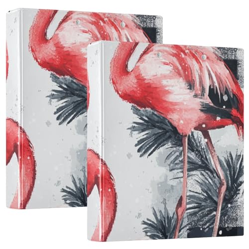 Personalisierbarer 3-Ring-Binder 3,5 cm rot Flamingo Büffel Plaid Schneeflocken Weihnachten mit Klemmbrett 1/2 Stück Schulordner 200 Blatt 2 Stück von EtherSpher