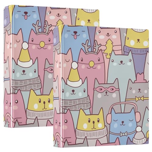 Ringbuch mit 3 Ringen, 3,8 cm, Cartoon-Motiv, niedliche bunte Katze mit Tasche, 1/2 Packungen für Briefgröße (27,9 x 21,6 cm), Hardcover, 2 Stück von EtherSpher