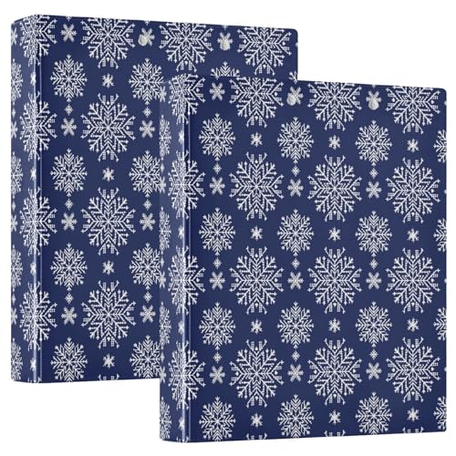 Ringbuch mit 3 Ringen, 3,8 cm, weihnachtliche blaue und weiße Schneeflocken mit Tascheneinband, 1/2er-Pack, Schulhefter Hardcover, 2 Stück von EtherSpher