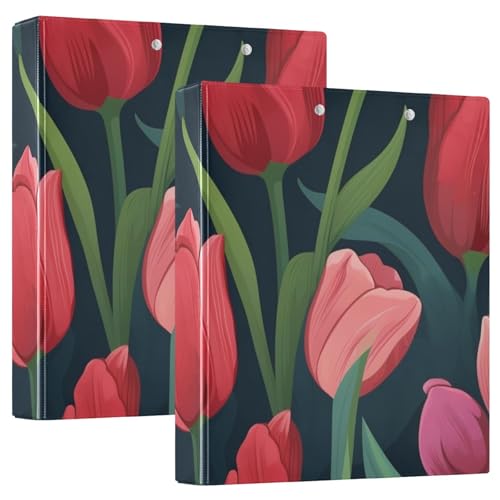 Runde Ringbücher 3,8 cm Blume rote Blumen mit Klemmbrett 1/2 Pack Schulbedarf Binder Hardcover 2 Stück von EtherSpher