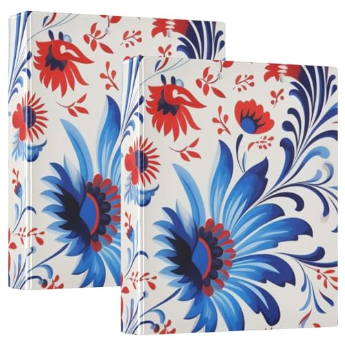 Runde Ringbücher 3,8 cm blau-pfirsichfarbene Blumen Retro Goth mit Klemmbrett 1/2 Pack Ordner für Schule 200 Blatt 2 Stück von EtherSpher