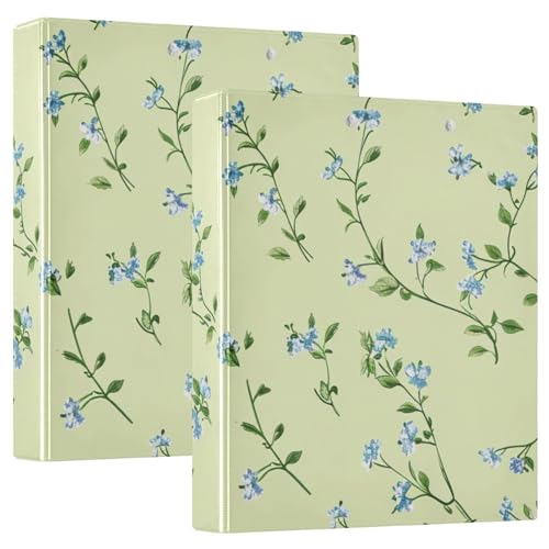 Runde Ringbücher 3,8 cm hellgrüner Hintergrund mit kleinen blauen Blumen darauf, mit Tascheneinband, 1/2 Stück Ordner für die Schule, Hardcover, 2 Stück von EtherSpher