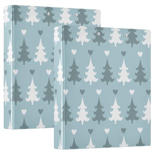 Runde Ringe Notizbuchordner 1 und 1/2 Zoll Blau und Weiß Weihnachtsbaum mit Klemmbrett 1/2 Pack Ordner für Schule Hardcover 2 Stück von EtherSpher