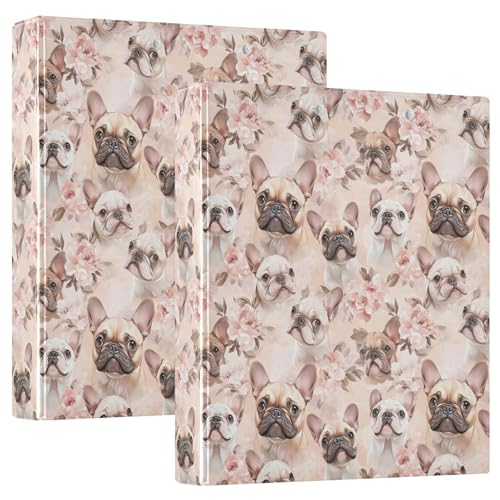 Runder Ringbuch, 3,8 cm, Cartoon-Motiv Französische Bulldogge, Rose, GOL mit Innentaschen, 1/2er-Pack für Briefgröße (27,9 x 21,6 cm), 200 Blatt, 2 Stück von EtherSpher