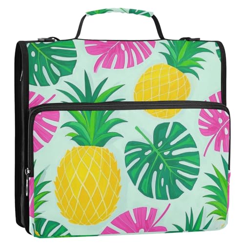 Summer Pineapple Palm Leaf Blue 3,8 cm 3-Ring-Reißverschluss, Organizer mit Schultergurt und Griff, mehrere Taschen, Dokumentenmappe, Organizer für Büro, Schule, Clip de Cremallera escolar von EtherSpher