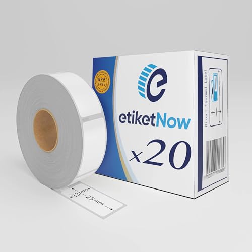 EtiketNow - 20 Rollen - 11353 / S0722530 Kompatible Etiketten, 13 mm x 25 mm, 1000 Etiketten, dauerhaft, weiß von EtiketNow