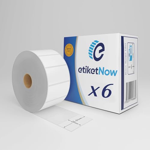 EtiketNow – 6 Rollen – Ersatz für Zebra 880199-025D Etiketten, 51 mm x 25 mm, 2580 Etiketten, 25 mm Kern, permanent, weiß von EtiketNow