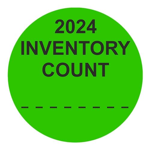 Inventuretiketten, Inventuraufkleber "2024 INVENTORY COUNT" - Durchmesser 50 mm - 1000 Stück (Leuchtgrün) von Etikettenshop-Thon