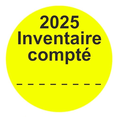 Inventuretiketten, Inventuraufkleber "2025 Inventaire compté" - Durchmesser 50 mm - 1000 Stück (Leuchtgelb) von Etikettenshop-Thon