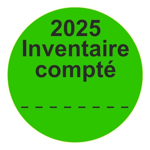 Inventuretiketten, Inventuraufkleber "2025 Inventaire compté" - Durchmesser 50 mm - 1000 Stück (Leuchtgrün) von Etikettenshop-Thon