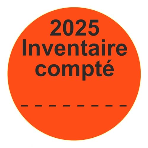 Inventuretiketten, Inventuraufkleber "2025 Inventaire compté" - Durchmesser 50 mm - 1000 Stück (Leuchtrot) von Etikettenshop-Thon