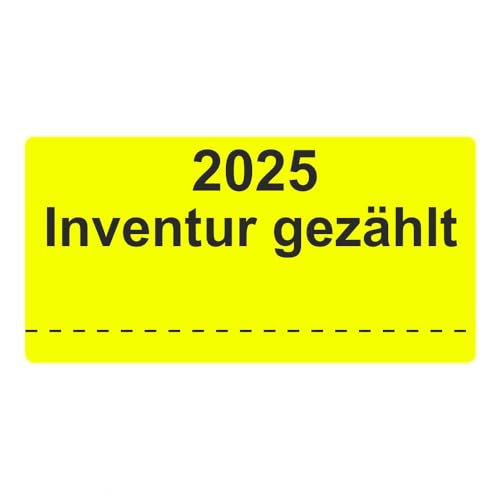 Inventuretiketten, Inventuraufkleber - 2025 Inventur gezählt - 100 x 50 mm - 500 Stück (Leuchtgelb) von Etikettenshop-Thon