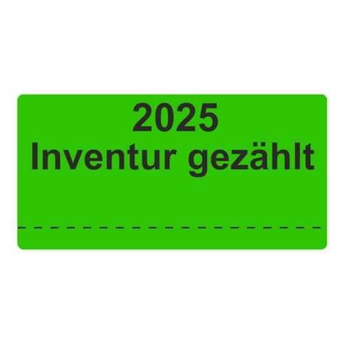 Inventuretiketten, Inventuraufkleber - 2025 Inventur gezählt - 100 x 50 mm - 500 Stück (Leuchtgrün) von Etikettenshop-Thon