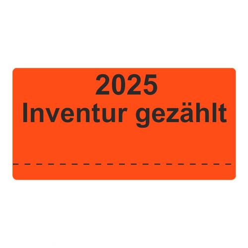 Inventuretiketten, Inventuraufkleber - 2025 Inventur gezählt - 100 x 50 mm - 500 Stück (Leuchtrot) von Etikettenshop-Thon