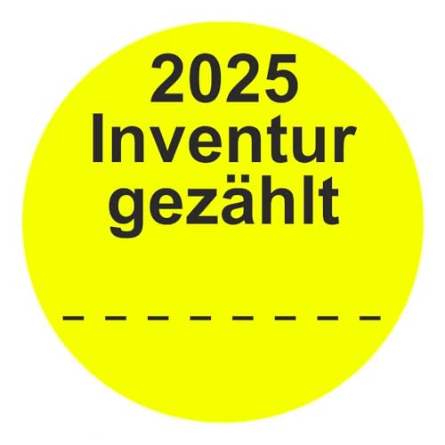 Inventuretiketten, Inventuraufkleber "2025 Inventur gezählt" - Durchmesser 50 mm - 1000 Stück (Leuchtgelb) von Etikettenshop-Thon