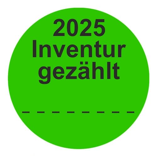 Inventuretiketten, Inventuraufkleber "2025 Inventur gezählt" - Durchmesser 50 mm - 1000 Stück (Leuchtgrün) von Etikettenshop-Thon