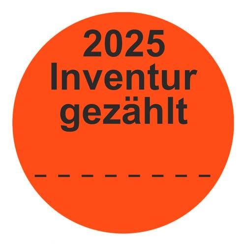 Inventuretiketten, Inventuraufkleber "2025 Inventur gezählt" - Durchmesser 50 mm - 1000 Stück (Leuchtrot) von Etikettenshop-Thon