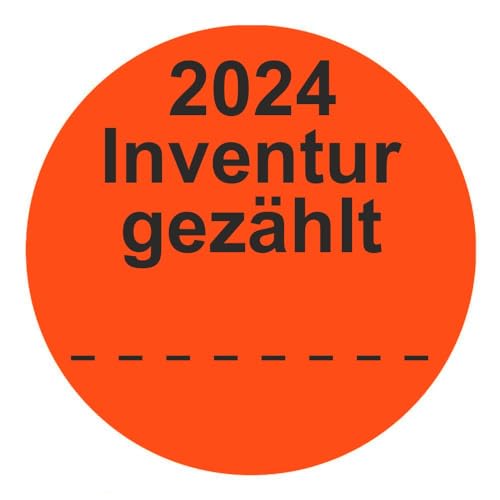 Inventuretiketten, Inventuraufkleber "Inventur 2024 gezählt" - Durchmesser 50 mm - 1000 Stück - Leuchtrot von Etikettenshop-Thon