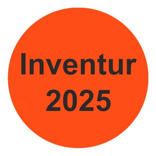 Inventuretiketten, Inventuraufkleber "Inventur 2025" - Durchmesser 50 mm - 1000 Stück (Leuchtrot) von Etikettenshop-Thon