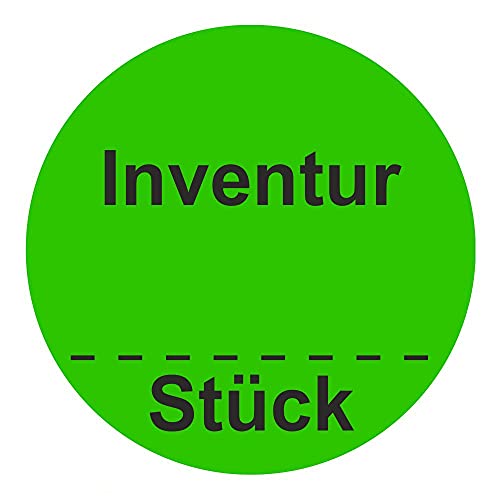 Inventuretiketten, Inventuraufkleber "Inventur Stück" - Durchmesser 50 mm - 1000 Stück (Leuchtgrün) von simhoa