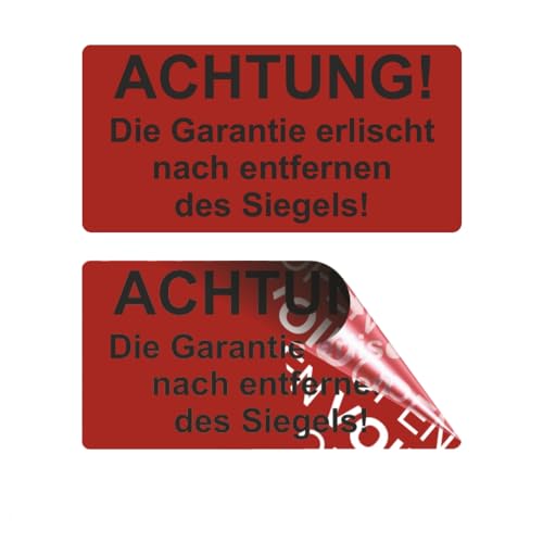 VOID OPEN Siegel - rückstandsfreie Sicherheitsetiketten "ACHTUNG! Die Garantie erlischt nach Entfernen des Siegels!" auf Rolle - 40 x 20 mm - rot (100) von Etikettenshop-Thon