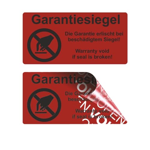 VOID OPEN Siegel - rückstandsfreie Sicherheitsetiketten "Garantiesiegel mit Logo" auf Rolle - 40 x 20 mm - rot (100) von Etikettenshop-Thon