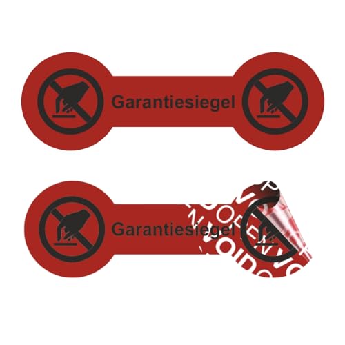 VOID OPEN Siegel - rückstandsfreie Sicherheitsetiketten "Garantiesiegel mit Logo" auf Rolle - 60 x 20 mm Knochenform - rot (500) von Etikettenshop-Thon