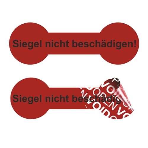 VOID OPEN Siegel - rückstandsfreie Sicherheitsetiketten "Siegel nicht beschädigen!" auf Rolle - 60 x 20 mm Knochenform - rot (100) von Etikettenshop-Thon