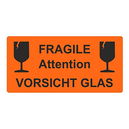 Warnetiketten/Versandetiketten "Fragile Attention Vorsicht Glas" auf Rolle - 100 x 50 mm - 500 Stück von simhoa