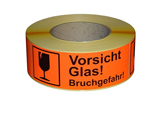 Warnetiketten / Versandetiketten "Vorsicht Glas!" auf Rolle - 50 x 150 mm - 500 Stück von Etikettenshop Thon