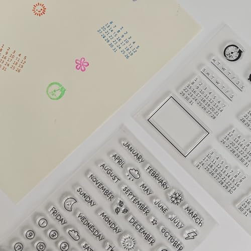 Clear Journal Stempel Silikon Kalender Planer Schablonen Monat Organizer Aufgaben für Junk Journal Kits und Schulbedarf (Style1-2Pcs) von Etncy Life