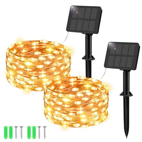 Etopgo Solar Lichterkette Aussen 5M 50 LED Lichterkette Außen Solar 8 Modus IP65 Wasserdicht Kupferdraht Solarlichterkette Außen Wetterfest für Garten, Hof, Balkon Dekorationen Warmweiß [2 Stück] von Etopgo