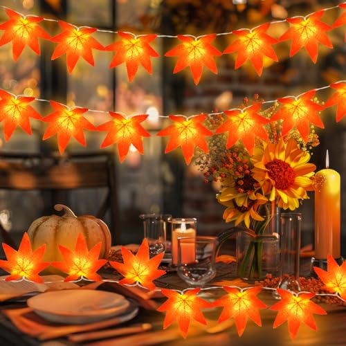 Etopgo Herbst Dekoration Lichterkette, 3M 20 LED Herbstdeko lichterkette Batterie mit Timer, Herbst Ahornblatt Deko Lichterkette für Halloween, Herbstfest, Erntedankfest, Weihnachts von Etopgo