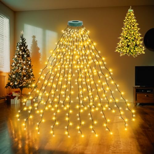 Etopgo Christbaumbeleuchtung mit Ring,16 Stränge 2m 400LED Lichterkette Weihnachtsbaum, Lichterkette IP44 Wasserdicht 6H Timer 8 Modi Christbaumbeleuchtung Warmweiß für Weihnachtsdeko Außen Innen von Etopgo