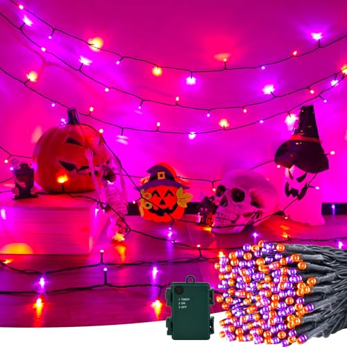 Etopgo Halloween Deko Lichterkette, 5M 50LED Orange Lila Halloween Lichterketten Batterie mit Timer, IP65 Wasserdicht Halloween Dekorationen Outdoor für Innen Außen, Halloween, Party, Garten von Etopgo