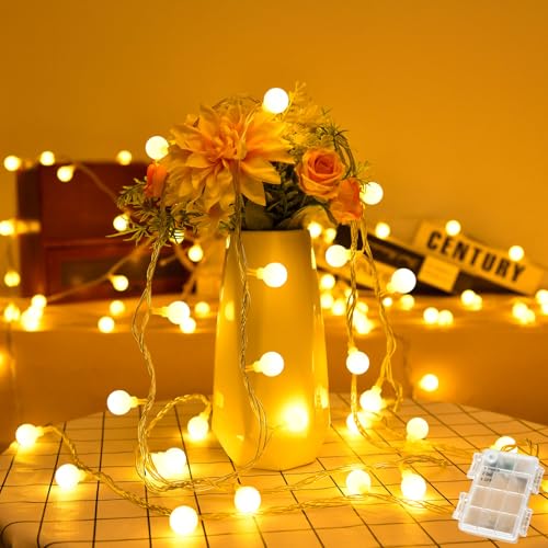 Etopgo Lichterkette Außen Batterie, 6M 40 LED Globe Lichterkette mit Batterie Innen, Lichterkette Kugel warmweiß mit Timer IP65 Wasserdicht für Weihnachten, Schlafzimmer, Hochzeit, Balkon, Party Deko von Etopgo