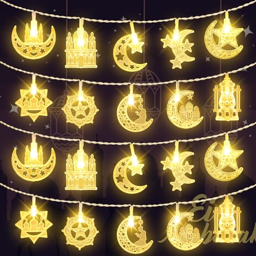 Etopgo Ramadan Lichterkette, 3M20 LED Ramadan Deko Stern Mond Lichterkette mit timer, Ramadan Eid Mubarak Dekoration Lichterkette Batterie für Muslim Ramadan Partys und Eid Partys von Etopgo